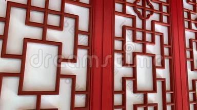 中国风格的红色木制雕刻装饰门，亚洲传统装饰<strong>家居</strong>、<strong>墙</strong>壁和门